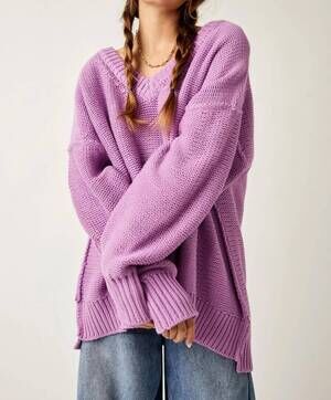 NEW FREE PEOPLE alli v-neck sweater in purple